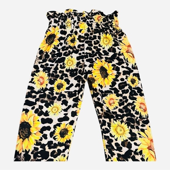 Girls 12-18 Months Sunflower/leopard Print Pants with Yellow Bow ruffled waist - Picture 7 of 10